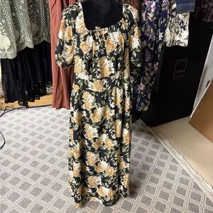 BloomChic Black and Cream Floral Midi Dress